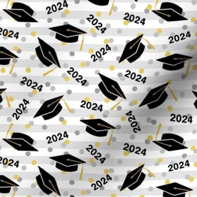 Tossed Graduation Caps with Black 2024, Gold & Silver Confetti (Medium Scale)