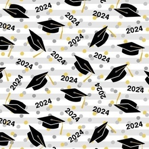 Tossed Graduation Caps with Black 2024, Gold & Silver Confetti (Medium Scale)