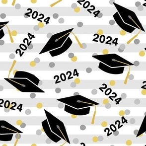 Tossed Graduation Caps with Black 2024, Gold & Silver Confetti (Large Scale)