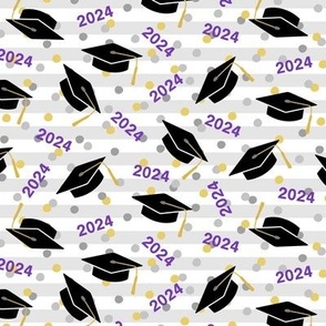 Tossed Graduation Caps with Purple 2024, Gold & Silver Confetti (Medium Scale)