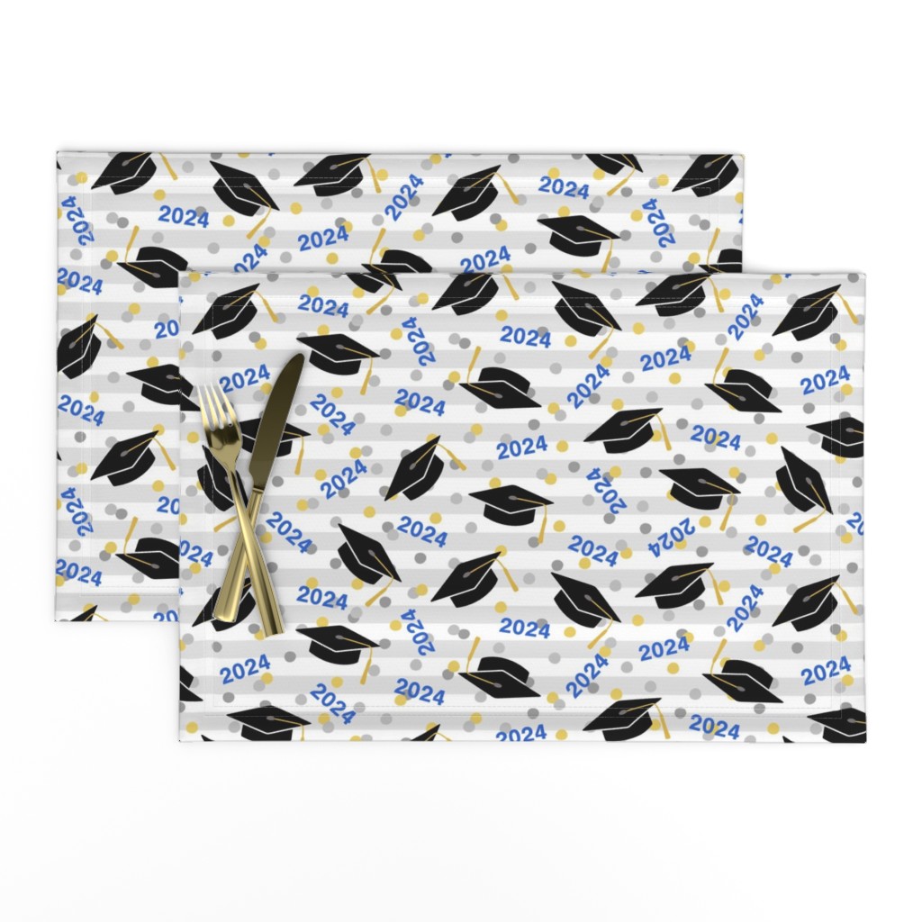 Tossed Graduation Caps with Blue 2024, Gold & Silver Confetti (Large Scale)