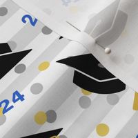 Tossed Graduation Caps with Blue 2024, Gold & Silver Confetti (Large Scale)