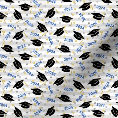 Tossed Graduation Caps with Blue 2024, Gold & Silver Confetti (Small Scale)