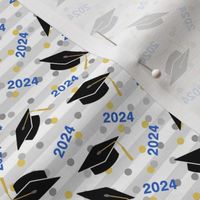 Tossed Graduation Caps with Blue 2024, Gold & Silver Confetti (Small Scale)