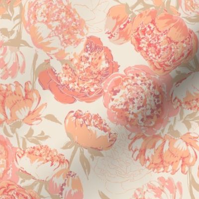 (S) Peach Peonies | Small Scale | Pantone Color of the Year 2024 | Peach Plethora Palette