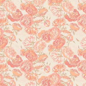 (S) Peach Peonies | Small Scale | Pantone Color of the Year 2024 | Peach Plethora Palette