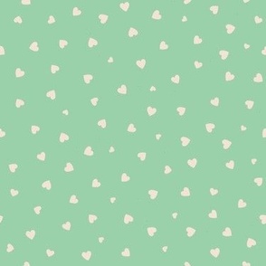 XXS ✹ Ditsy Valentine Hearts - Cream on a Mint Green Background