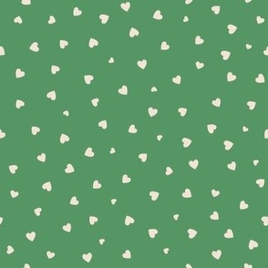 XXS ✹ Ditsy Valentine Hearts - Cream on a Jade Green Background