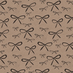 Small - Block Print Black Bows on Neutral Tan Hairbow Ribbons Fabric and Wallpaper by Hanna Barnhart, Owen & Mae