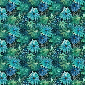 Blue Green Floral Batik Style