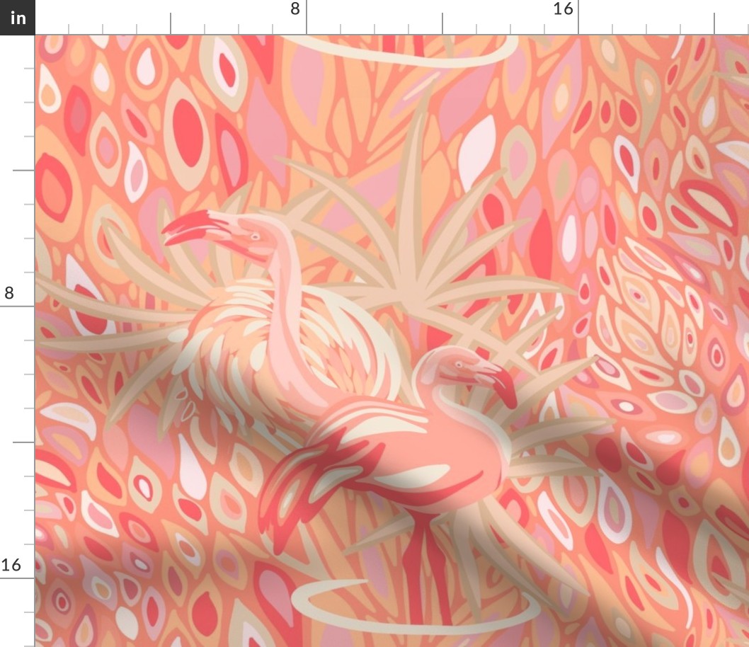 Ruffled Feathers on Peach  Fuzz  -Flamingos -  Peach Fuzz Pantone Color of the Year 2024 Wallpaper CelebratePeachFuzzPantoneCOY2024