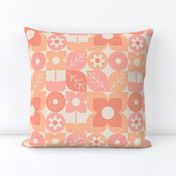 Geometric Flowers in Peach Fuzz, Spring Pastels, Retro Flowers, Pantone 2024