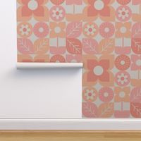 Geometric Flowers in Peach Fuzz, Spring Pastels, Retro Flowers, Pantone 2024