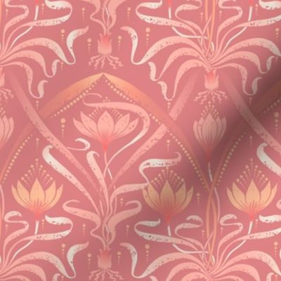 (medium) Crocus Garden Art Nouveau / Peach Fuzz and Peach Perl on  Peach Blossom background / Pantone Peach Plethora Palette // medium scale