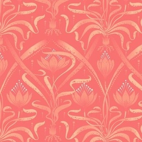 (medium) Crocus Garden Art Nouveau / Peach pink on Georgia Peach background / Pantone Peach Plethora Palette / Hot pink and Orange // medium scale