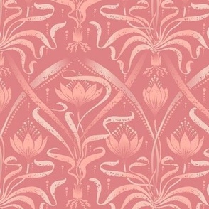 (medium) Crocus Garden Art Nouveau / Peach Pearl on  Peach Blossom background / Pantone Peach Plethora Palette // medium scale