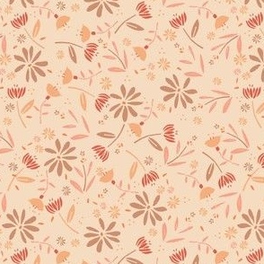 S Modern Floral Block Prints, Muted Peach Tones