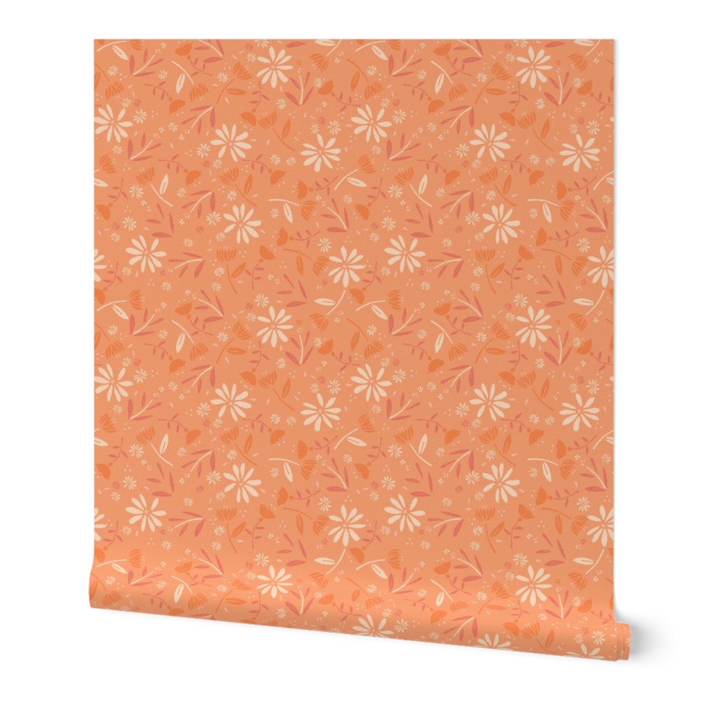 L Modern Floral Block Prints, Apricot Deep Peach