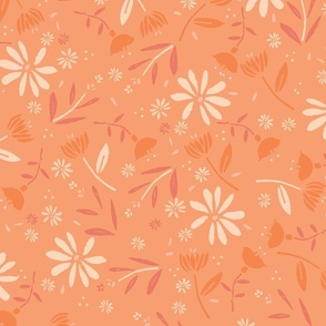 L Modern Floral Block Prints, Apricot Deep Peach