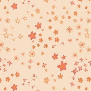 S Fluttering Blooms: Ditsy Floral Scatter Peachy Orange 