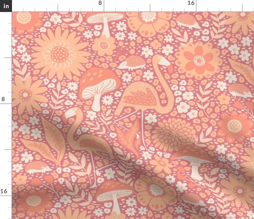 Flamingos and Hedgehogs in Wonderland - Peach Fuzz