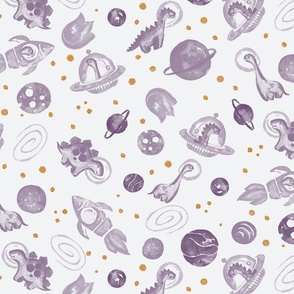 Watercolor space dinos - purple, lilac, grey // Big scale