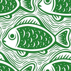 3052 C Extra large - block print fishes