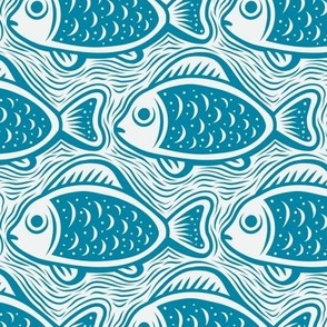 3052 A Medium - block print fishes