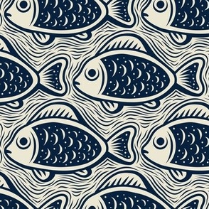 3052 D Medium - block print fishes