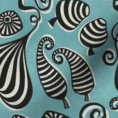 striped world garden - black and white on turquoise blue