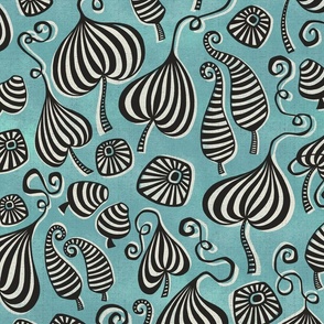 striped world garden - black and white on turquoise blue