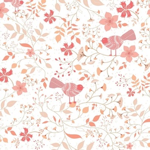 A Floral and Avian Tapestry in Peach Fuzz