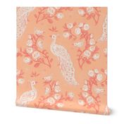 peacock bird  in Pantone 13-1023 Peach Fuzz  blossom garden_ medium scale