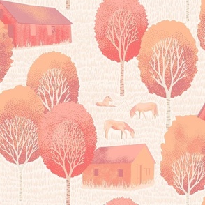 Horse Farm Modern Toile in Pantone Peach Fuzz Color of the Year 2024