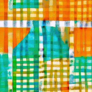 abstract checkered blue green orange
