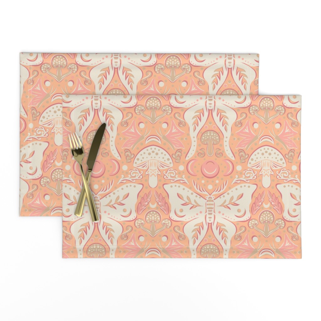 Whimsical Moth and mushrooms Pantone Color Peach - MEDIUM scale