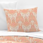 Whimsical Moth and mushrooms Pantone Color Peach - MEDIUM scale