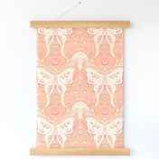 Whimsical Moth and mushrooms Pantone Color Peach - MEDIUM scale
