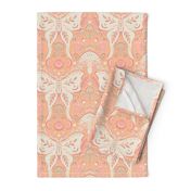 Whimsical Moth and mushrooms Pantone Color Peach - MEDIUM scale