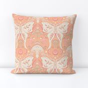 Whimsical Moth and mushrooms Pantone Color Peach - MEDIUM scale