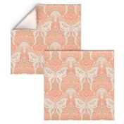 Whimsical Moth and mushrooms Pantone Color Peach - MEDIUM scale