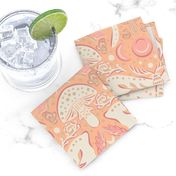 Whimsical Moth and mushrooms Pantone Color Peach - MEDIUM scale