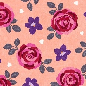 Roses & Violets, peach (Large) - textured floral