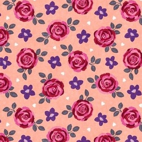 Roses & Violets, peach (Small) - textured floral