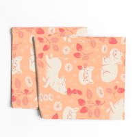 Pigs & Berries Serenade: A whimsical pattern unveiling the delightful dance of cute piggies, strawberries and donuts in a charming and joyful harmony featuring the Pantone color of the year Peach Fuzz