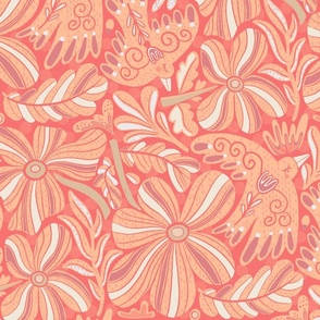 Flow of birds, flowers and other delights -Pantone color of the Year 2024 -Peach fuzz