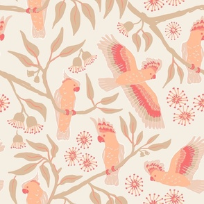 [Large] Pink Cockatoos in a Gum Tree - Australian Outback - Pantone Peach Fuzz Plethora Palette