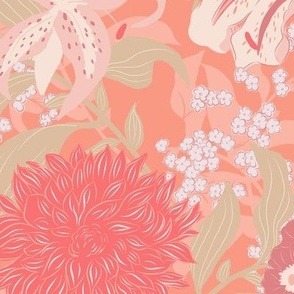 Peach fuzz floral//pantone//large scale//wallpaper//home decor//fabric