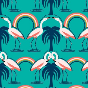 Flamingos and Rainbows - Teal