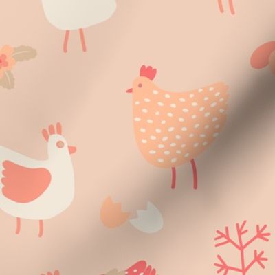 Chickens, chicks and geese - large scale - Peach Fuzz Easter pattern by Cecca Designs